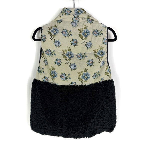 Sandy Liang Dove Faux Shearling Vest Floral Sherpa Fleece Black Beige Sz S - Picture 12 of 13